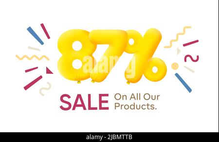 Offre spéciale solde 87% de réduction 3D numéros bon jaune illustration vectorielle. Rabais saison étiquette 87 pour cent de rabais promotion publicité été vente coupon promotion marketing bannière vacances week-end Illustration de Vecteur
