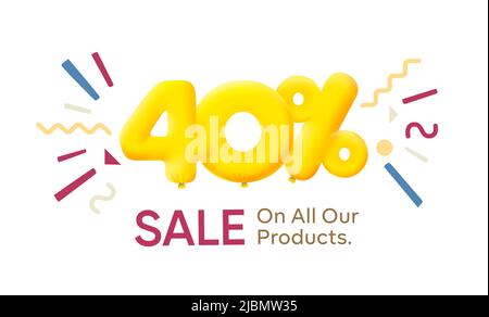 Offre spéciale solde 40% de réduction 3D numéros bon jaune illustration vectorielle. Rabais saison étiquette 40 pour cent de rabais promotion publicité été vente coupon promotion marketing bannière vacances week-end Illustration de Vecteur