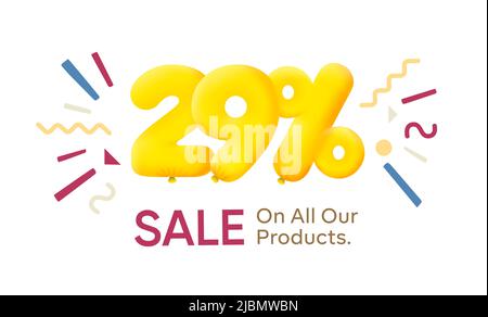 Offre spéciale solde 29% de réduction 3D numéros bon jaune illustration vectorielle. Rabais saison étiquette 29 pour cent de rabais promotion publicité été vente coupon promotion marketing bannière vacances week-end Illustration de Vecteur