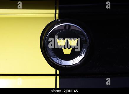 La célébration de la Journée nationale de la Suède à Olaiparken, dans le centre de Norrköping, en Suède, lundi. Dans la photo: Un spectacle de voiture pendant la célébration dans le parc, ici un jaune et noir Ford Mustang. Banque D'Images