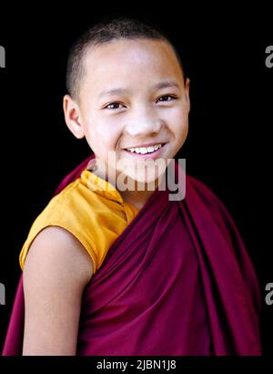 Portrait d'un jeune moine bouddhiste tibétain. McLeod Ganj, Dharamsala, Inde. Banque D'Images