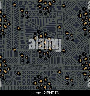 Motif tribal abstrait avec pois léopard sans couture. Origine ethnique et animale, bleu et bleu, arrière-plan tendance. Décoration moderne de peau de guépard stylisée. Illustration de Vecteur