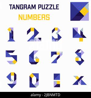 Jeu de puzzle Tangram schémas avec des numéros différents Illustration de Vecteur