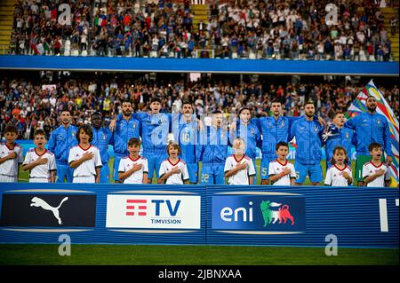 Cesena, Italie. 07th juin 2022. L'équipe de l'Italie pendant l'hymne national pendant l'Italie contre la Hongrie, football UEFA Nations League match à Cesena, Italie, 07 juin 2022 crédit: Agence de photo indépendante/Alamy Live News Banque D'Images