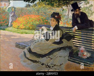 Camille Monet sur un banc de jardin, 1873, peinture de Claude Monet Banque D'Images