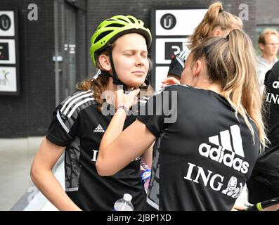 Aywaille. Belguim, 07/06/2022, Jarne Teulings de Belgique photographié lors d'une activité de renforcement d'équipe de l'équipe nationale féminine de football belge les flammes rouges, mardi 07 juin 2022 à Aywaille. Les flammes rouges se préparent pour les prochains championnats d'Europe des femmes Euro 2022 en Angleterre. BELGA PHOTO DAVID CATRY Banque D'Images