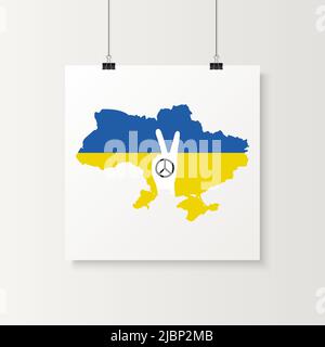 Sauver l'Ukraine. Geste de la main signe de paix avec carte et drapeau ukranien. Symbole de support Ukraine. Pas de guerre. Illustration vectorielle. Slogan, appel à la paix Illustration de Vecteur