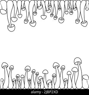 Bordures de champignons vecteur illustration simple isolée sur fond blanc. Version esquissée dessinée à la main. Mycologie vectorielle. Naturel sain Illustration de Vecteur