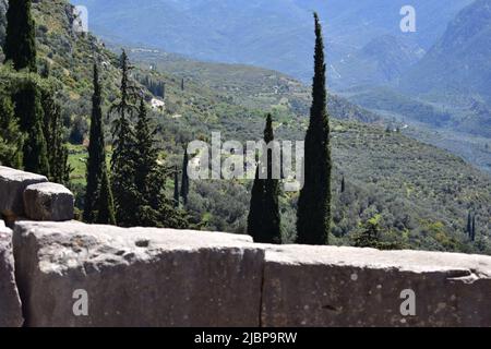 Vue de la zone archéologique de Delphes, Grèce Banque D'Images