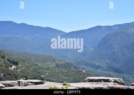 Vue de la zone archéologique de Delphes, Grèce Banque D'Images