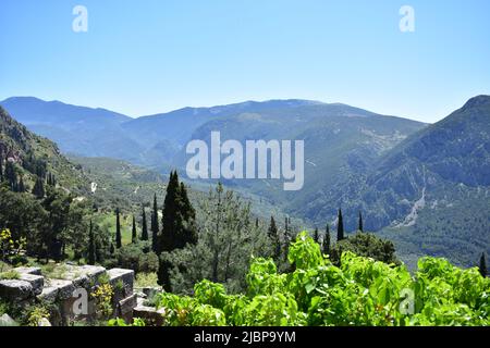 Vue de la zone archéologique de Delphes, Grèce Banque D'Images