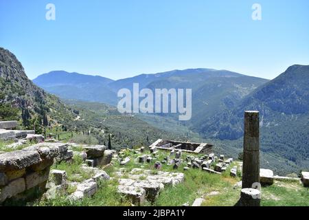 Vue de la zone archéologique de Delphes, Grèce Banque D'Images