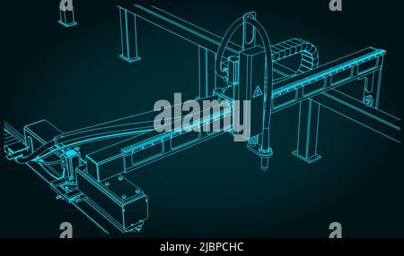 Illustration vectorielle stylisée de la machine de découpe au plasma CNC Illustration de Vecteur