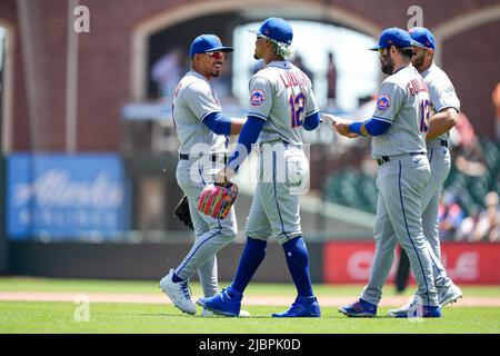 New York mets Infielder Eduardo Escobar (10), New York mets Infielder Luis Gulorme (13), New York mets Infielder Francisco Lindor (12), New York Me Banque D'Images