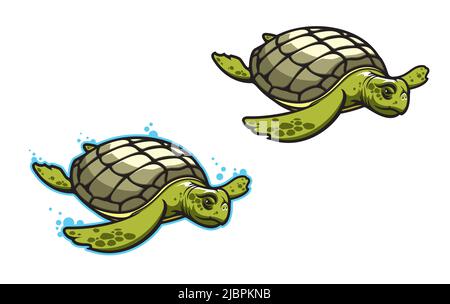 Mascotte d'animal de bande dessinée pour équipe de sport ou club de joueurs, emblème de vecteur. Basket-ball, base-ball de l'insigne d'université de softball, natation sport adn football ou hockey varsity tortue mascotte Illustration de Vecteur