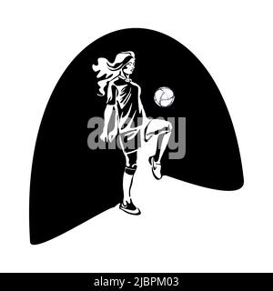 Football pour Femme. Une femme joue au football, lance le ballon. Silhouette vectorielle isolée sur fond blanc Illustration de Vecteur