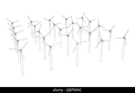 Éoliennes. Rendu vectoriel de 3D Illustration de Vecteur