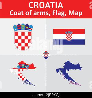 Croatie armoiries, drapeau et carte Illustration de Vecteur