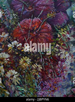 Fond pour conception peinture au pinceau coup de pinceau expressionnisme abstrait coloré encre couleur huile peintre peinture éclaboussure de couleur fleur pollen étamine botanique Banque D'Images