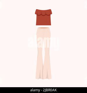 Ensemble de vêtements boho. Tenue de mode de style boho. Vêtements tendance. Illustration de Vecteur