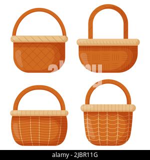 Panier en osier. Panier en osier vide pour Pâques, pique-nique. Accessoire en bois pour le stockage ou le transport, Illustration de Vecteur