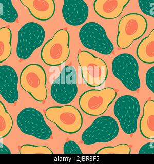 Motif sans coutures avocat. Fruits tirés à la main et morceaux de tranches. L'été tropical sans fin fond. Conception de fruits vectoriels pour l'étiquette, le tissu, l'emballage Banque D'Images