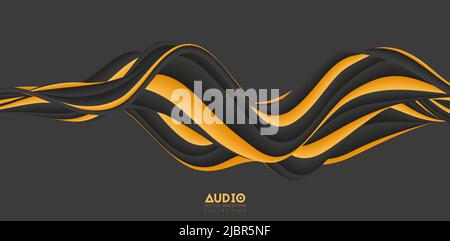 Visualisation des ondes sonores. Forme d'onde 3D solide. Modèle d'échantillon de voix. Illustration de Vecteur