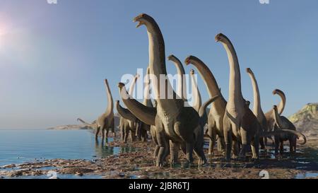 Alamosaurus, troupeau de dinosaures du Titanosaurus sauropode datant du Crétacé Banque D'Images