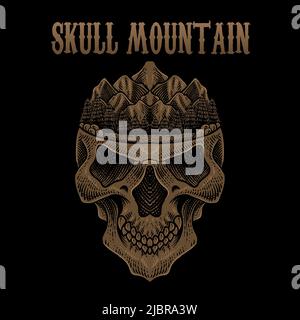 Illustration de la montagne du crâne sur fond noir Illustration de Vecteur