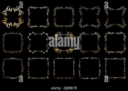 Ensemble de cadres dorés de luxe Vector. Collection d'éléments décoratifs décoratifs dorés brillants décoratifs. Illustration de Vecteur