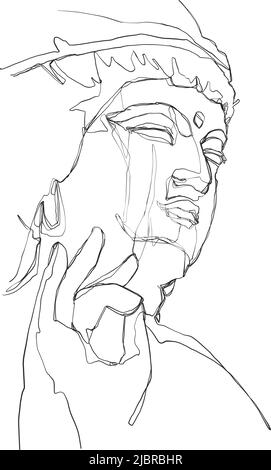 Dessin continu de la face de Bouddha. Gros plan sur une illustration de mise en plan de ligne. Illustration de Vecteur