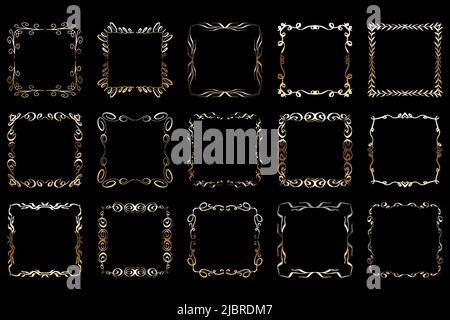 Ensemble de cadres dorés de luxe Vector. Collection d'éléments décoratifs décoratifs dorés brillants décoratifs. Illustration de Vecteur