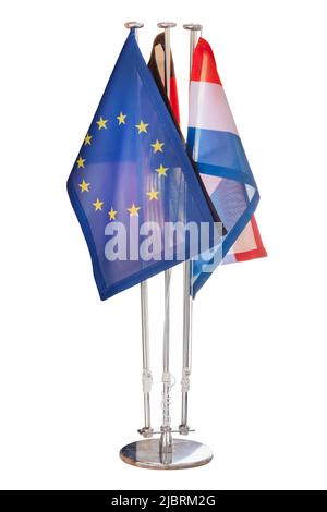 Ensemble de drapeaux de conférence néerlandais et européens isolés sur fond blanc Banque D'Images
