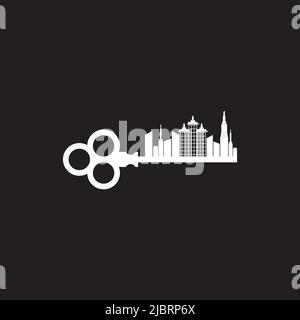 Logo de l'appartement avec modèle d'illustration d'icône de clé Illustration de Vecteur