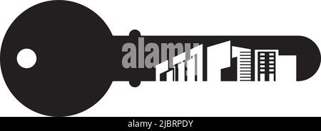 Logo de l'appartement avec modèle d'illustration d'icône de clé Illustration de Vecteur