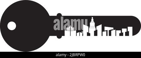 Logo de l'appartement avec modèle d'illustration d'icône de clé Illustration de Vecteur