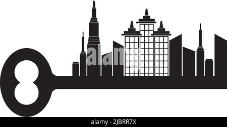 Logo de l'appartement avec modèle d'illustration d'icône de clé Illustration de Vecteur