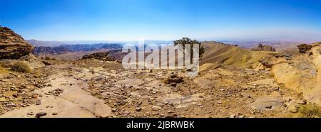 Vue panoramique sur le paysage de montagne du désert, près de Petra, dans le sud de la Jordanie Banque D'Images