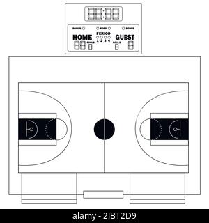 Illustration vectorielle de terrain de basket-ball. Infographies pour les pages Web, les émissions sportives, les arrière-plans de stratégies. Ballon, étui de basket-ball, tableau de bord. Illustration de Vecteur