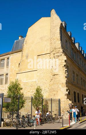 France, Paris, quartier du Marais, jardins de Saint-Paul, vestige de la Tour Montgomery et enceinte de Philippe Auguste Banque D'Images