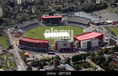 Vue aérienne du stade de cricket Emirates Old Trafford, Manchester, Royaume-Uni Banque D'Images