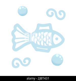 Poisson. Doodle poisson avec bulles d'air. Illustration clipart simple. dessin lineart. Poisson art ligne de Biue. Banque D'Images