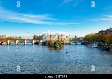 France, Paris, région classée au patrimoine mondial de l'UNESCO, les rives de la Seine, l'Ile de la Cité et le Pont neuf Banque D'Images