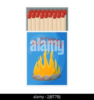 Boîte d'allumettes ouverte pleine de correspondances. Outil domestique inflammable pour l'éclairage du feu dans une boîte en carton. Illustration vectorielle plate Illustration de Vecteur