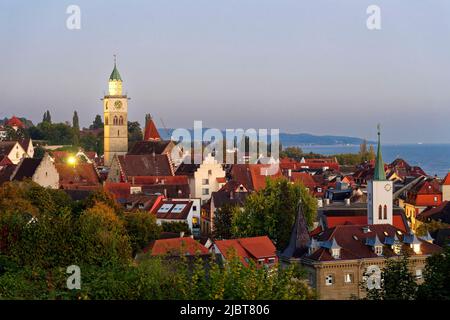 Allemagne, Bade-Wurtemberg, Lac de Constance (Bodensee), Uberlingen, Vieille ville avec cathédrale Saint-Nicolas (St Nikolaus Munster) Banque D'Images