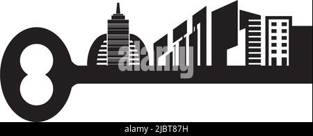 Logo de l'appartement avec modèle d'illustration d'icône de clé Illustration de Vecteur