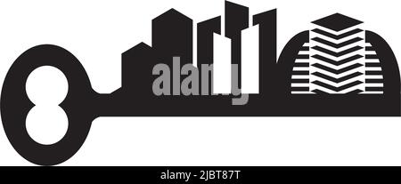 Logo de l'appartement avec modèle d'illustration d'icône de clé Illustration de Vecteur