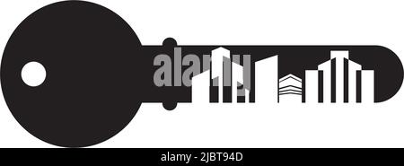 Logo de l'appartement avec modèle d'illustration d'icône de clé Illustration de Vecteur
