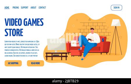 Personnage de joueur jouant dans un jeu vidéo de console. Concept de jeu. Homme ayant un bon moment. Joueur vidéo Illustration de Vecteur
