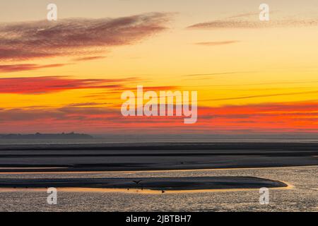 France, somme, Baie de somme, Aube sur le Crotoy vu du Hourdel Banque D'Images